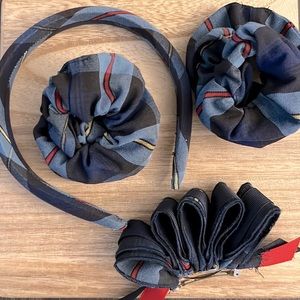 ❤️3/$25 Private School Blue Plaid Hair Bundle of 4 Headband Scrunches Barrett